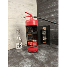 Міні бар вогнегасник червоний з посудом у подарунок чоловікові “Трійка“ / Подарунковий набір для хлопця