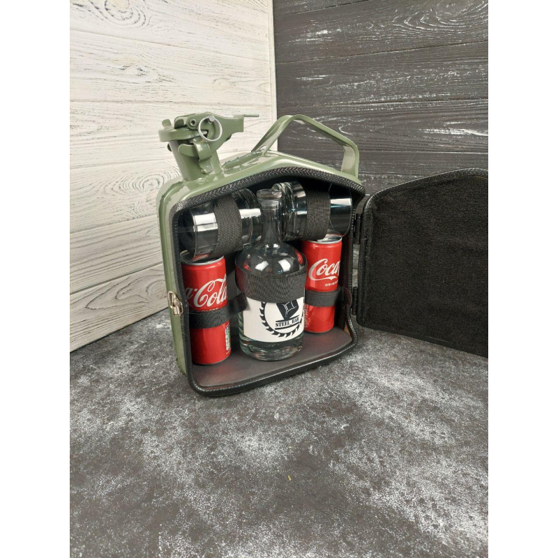 Зелена каністра бар 5л з посудом у комплекті / Подарунок для чоловіка, колеги на день народження